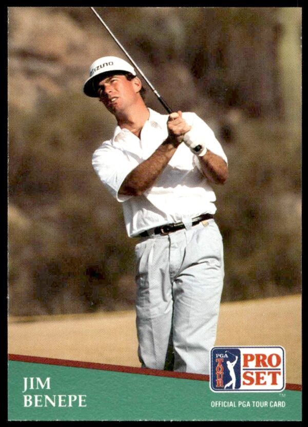Jim Benepe mid-swing, 1991 PGA Tour Card #12, golf course background.