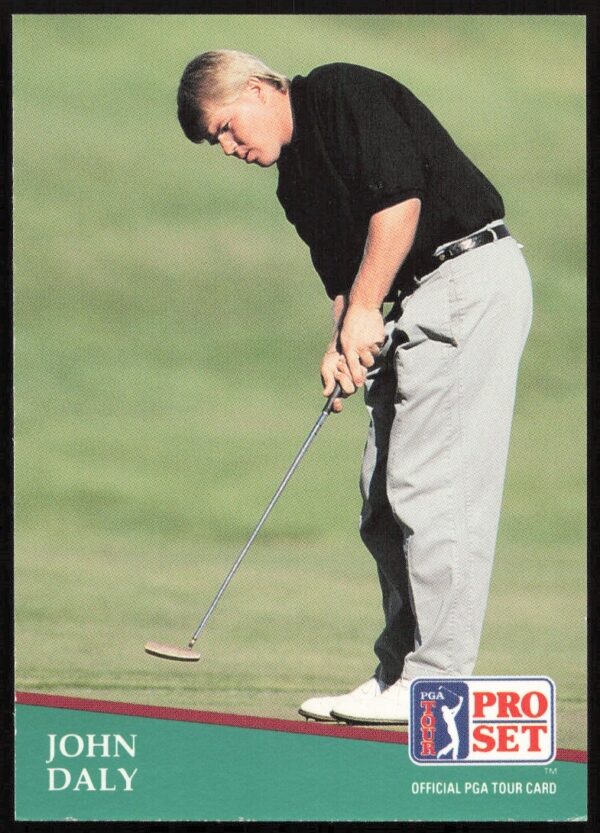 John Daly 1991 Pro Set PGA Tour Card #93 showcasing iconic mid-swing on the green.