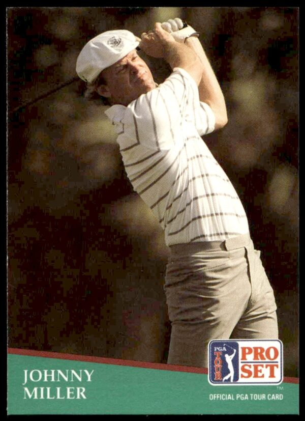 Johnny Miller 1991 PGA Tour Card #268 featuring iconic golfing stance and attire.