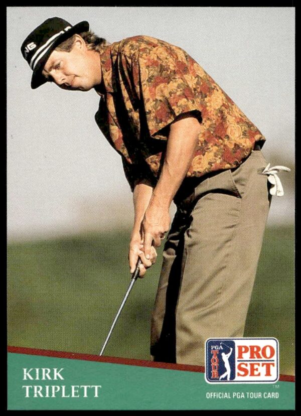 Front view of 1991 Pro Set PGA Tour card featuring golfer Kirk Triplett, card #150.
