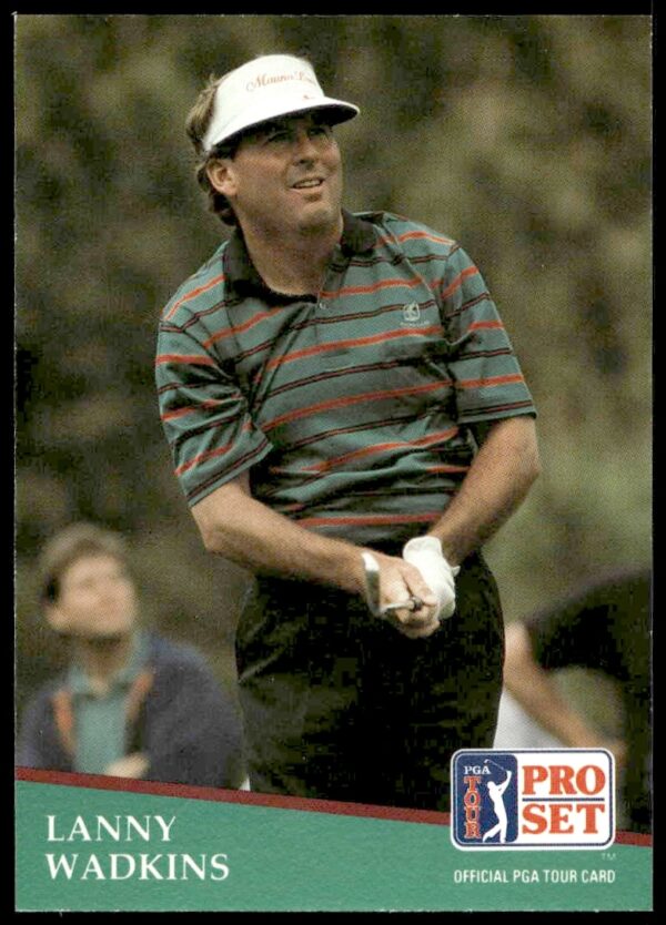 Lanny Wadkins 1991 Pro Set PGA Tour Card #36, featuring mid-swing golf action.