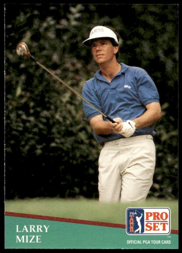Larry Mize 1991 Pro Set PGA Tour Card #64 showcasing golf action and classic design.