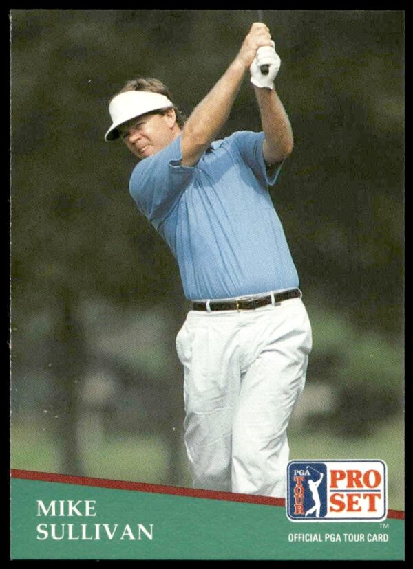 1991 PGA Tour card of golfer Mike Sullivan, #168, showing his poised, focused swing.