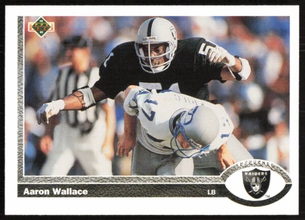 1991 Upper Deck Aaron Wallace card #448, featuring linebacker in action, collectors item.