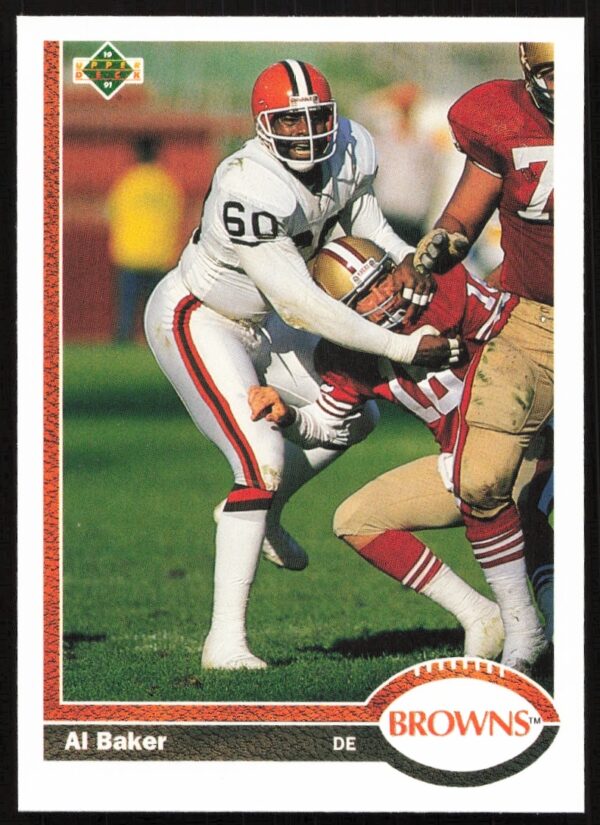 Al Baker 1991 Upper Deck football card, #222, highlights his iconic athleticism and team spirit.