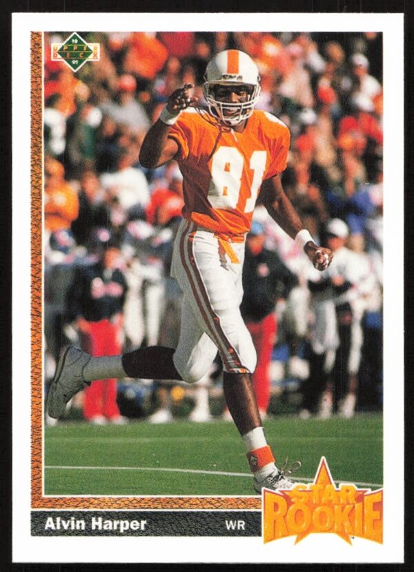 Alvin Harper 1991 Upper Deck trading card showcasing Dallas Cowboys action photo.