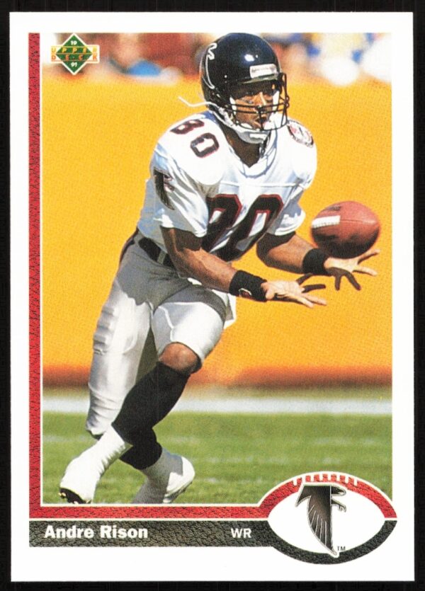Andre Rison 1991 Upper Deck Card #173 showcasing mid-play action, vibrant design, team uniform.