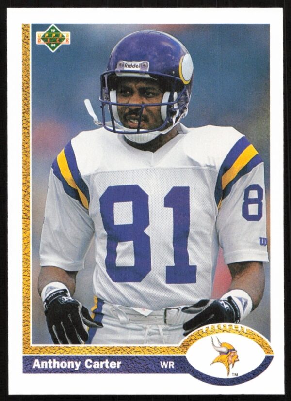 1991 Upper Deck Anthony Carter football card showcasing Viking uniform, #236, front view.