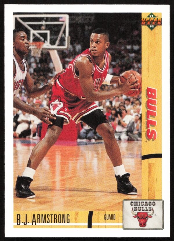 B.J. Armstrong on 1991 Upper Deck Card #184, in-action, Chicago Bulls uniform.
