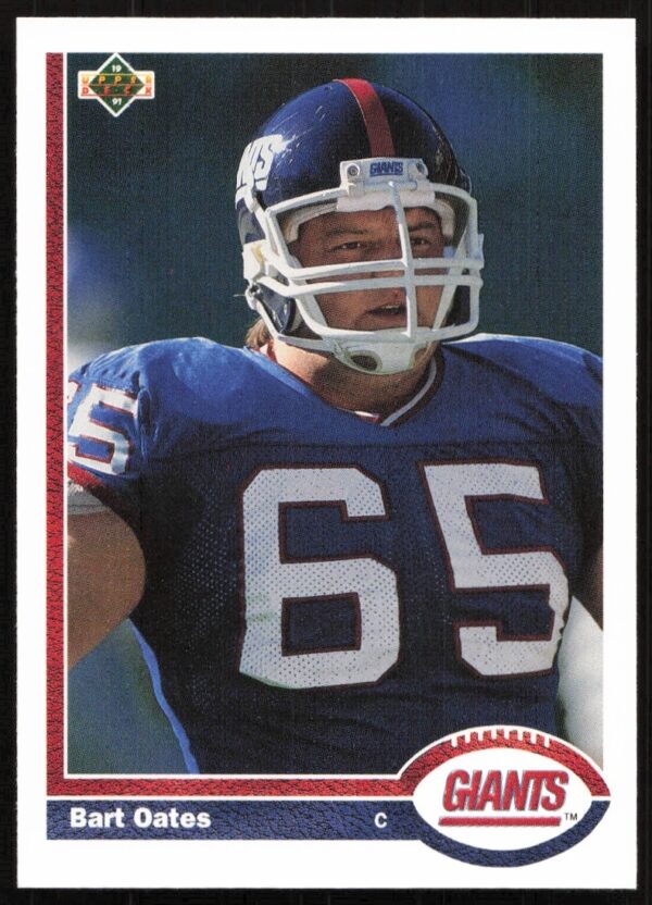 Bart Oates 1991 Upper Deck Football Card #418, New York Giants Center in Action.