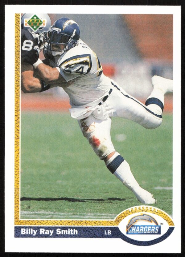 Billy Ray Smith football card, 1991 Upper Deck #129, featuring mid-game action.