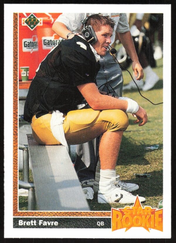 Front view of 1991 Brett Favre Upper Deck rookie card, number 13.