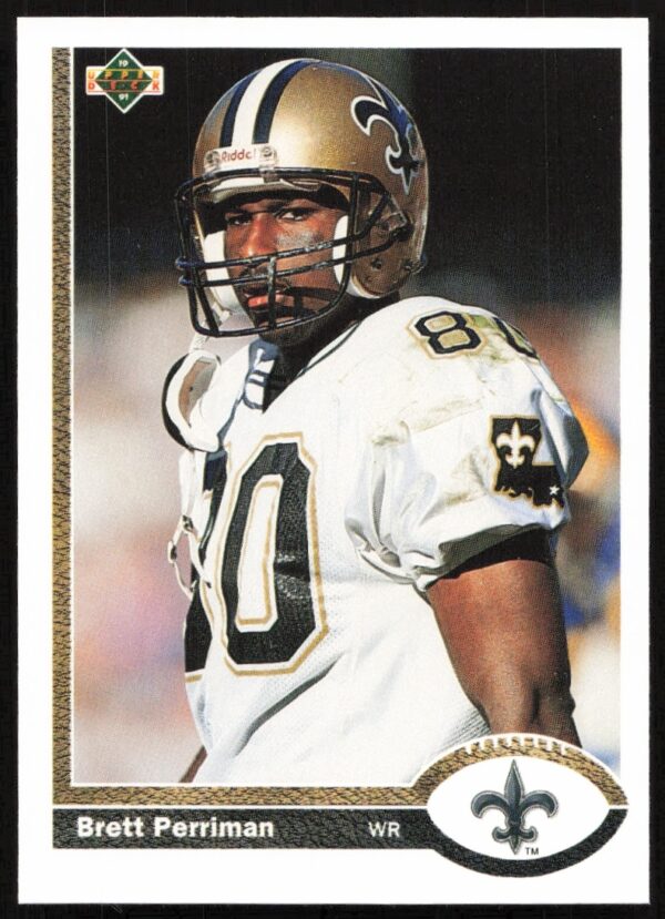 Front of 1991 Upper Deck Brett Perriman football card #58, featuring action pose.