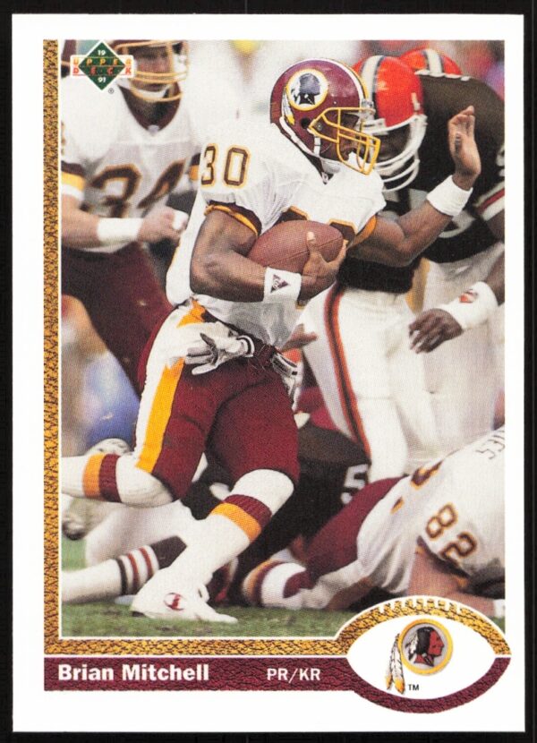 Brian Mitchell 1991 Upper Deck Football Card #691, featuring an action shot of Mitchell.