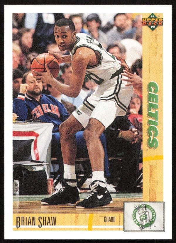 Brian Shaw 1991 Upper Deck #346 Celtics basketball card featuring an action shot.