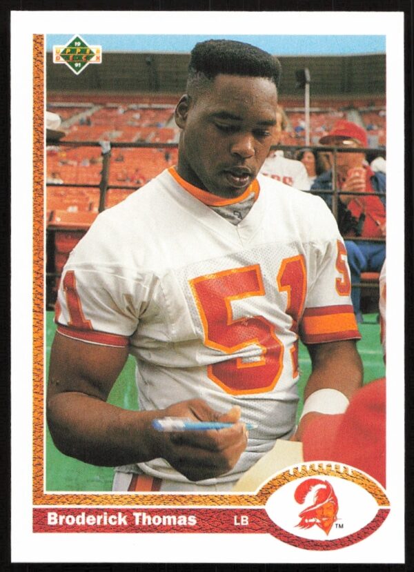 1991 Upper Deck Broderick Thomas Card #235: Front view in Buccaneers uniform.
