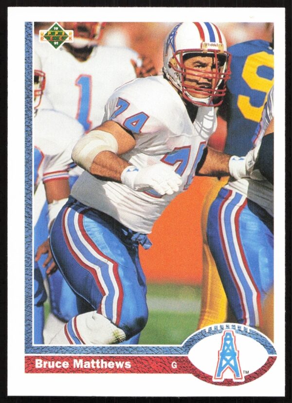 Bruce Matthews 1991 Upper Deck Card #295 Front, Houston Oilers Uniform, Intense Focus.