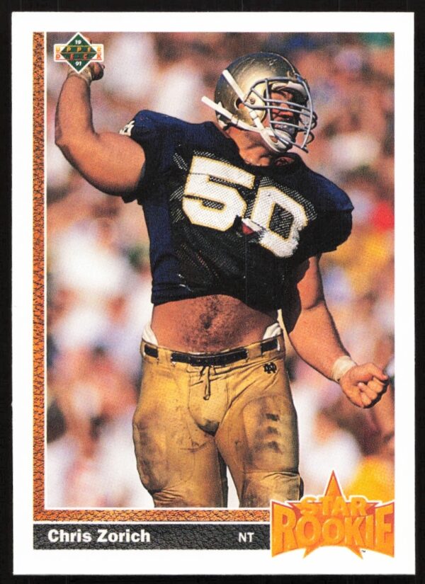 Chris Zorich 1991 Upper Deck Card #10 showcasing Chicago Bears lineman in uniform.
