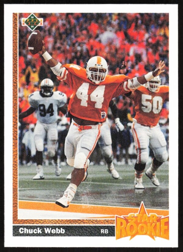 1991 Upper Deck Chuck Webb football card #20, featuring action photo and logo.