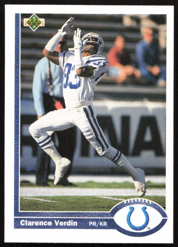 Clarence Verdin in action, 1991 Upper Deck card #169, football uniform, athletic presence.