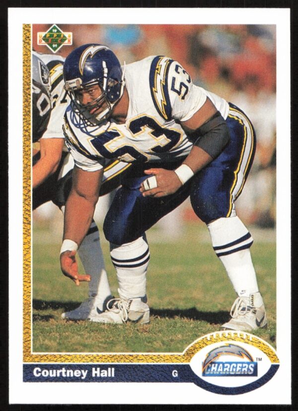 Courtney Hall 1991 Upper Deck trading card #218, NFL team uniform, front view.