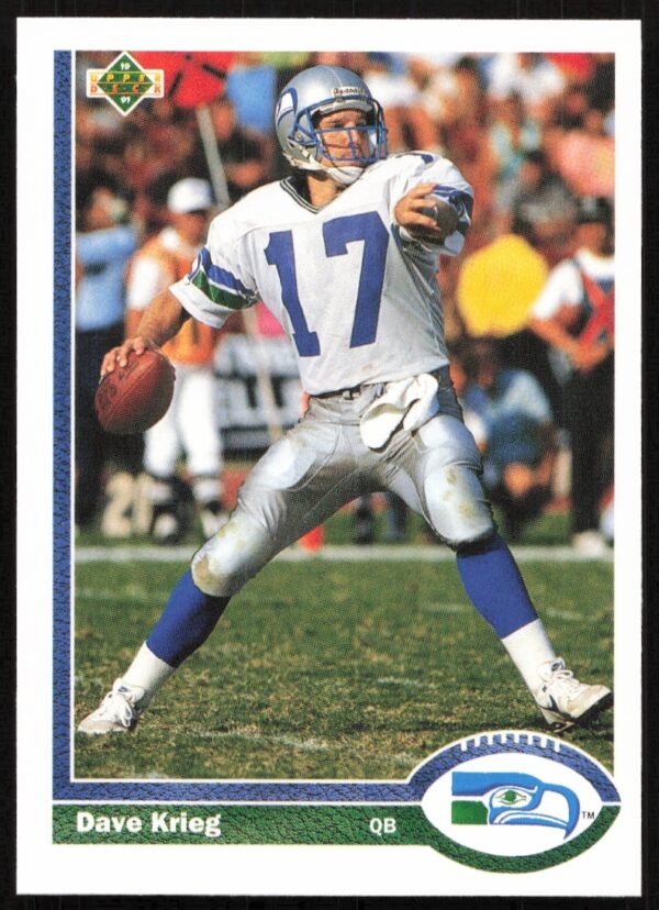 1991 Upper Deck Dave Krieg Seahawks quarterback card #170, showing him ready to pass.