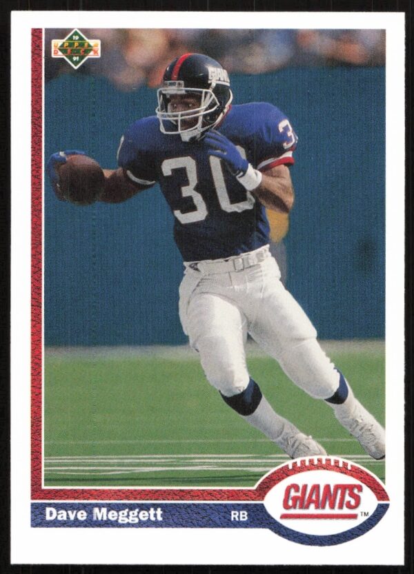 Dave Meggett 1991 Upper Deck trading card, number 443, action shot, football jersey.