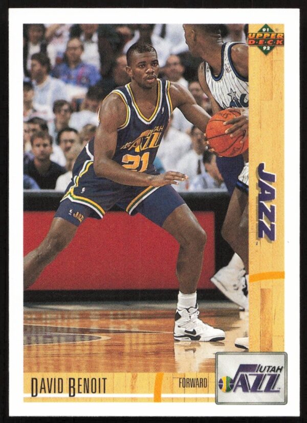 David Benoit 1991 Upper Deck Basketball Card #487, Utah Jazz, showcasing athletic action.