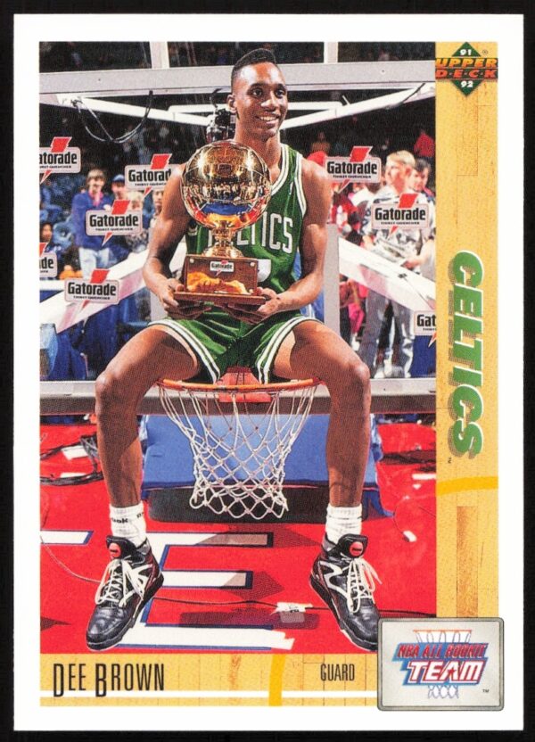 Dee Brown 1991 Upper Deck basketball card #37, Boston Celtics, vibrant action shot.
