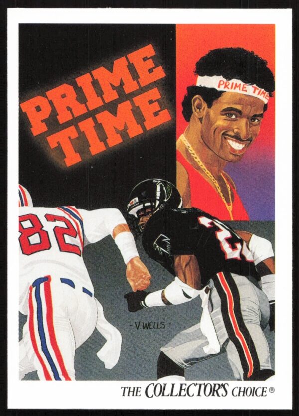 Deion Sanders 1991 Upper Deck Card #85 in Falcons uniform, exuding confidence on field.