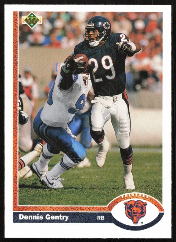 Dennis Gentry 1991 Upper Deck Football Card #227, Chicago Bears action shot.