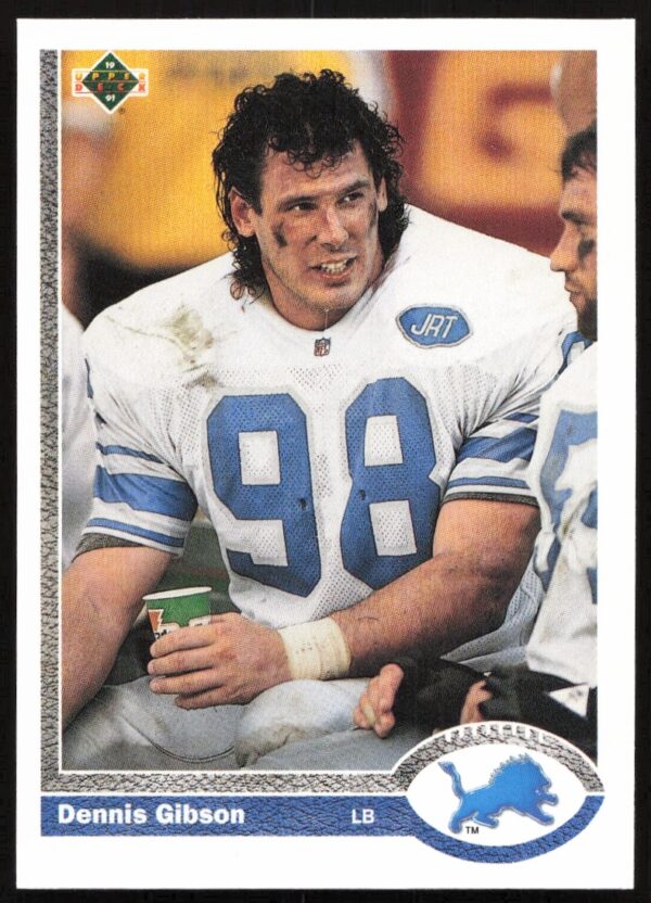1991 Upper Deck Dennis Gibson Football Card #681, featuring action photo and team uniform.