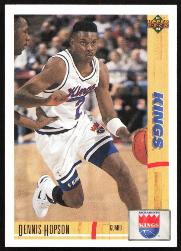Dennis Hopson 1991 Upper Deck Card #433, basketball action shot, vintage collectible.