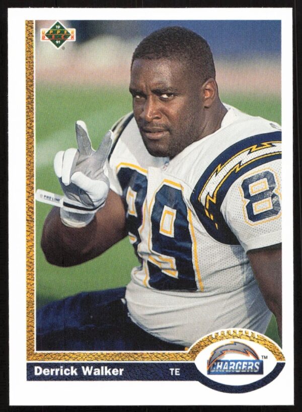 1991 Derrick Walker Upper Deck football card, number 597, featuring front action pose.
