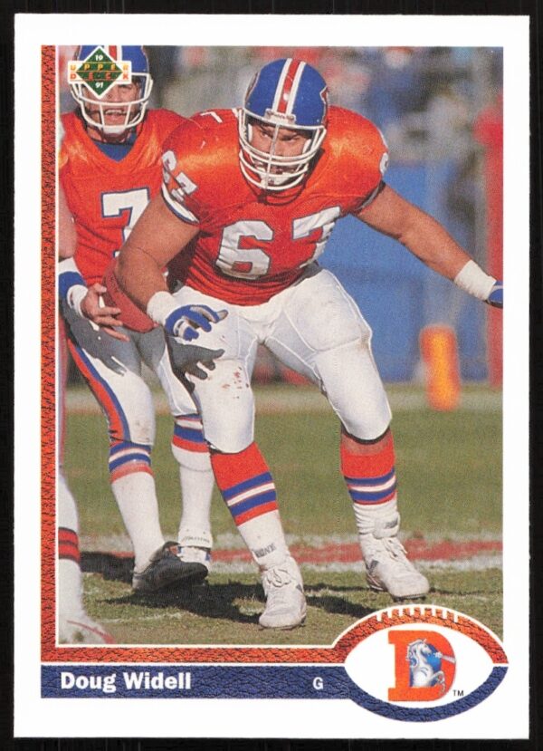 Doug Widell 1991 Upper Deck Football Card #479, Denver Broncos action shot.