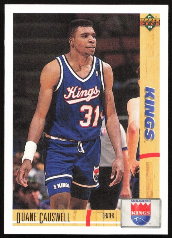 Duane Causwell 1991 Upper Deck card #358, front view, in action, basketball uniform.