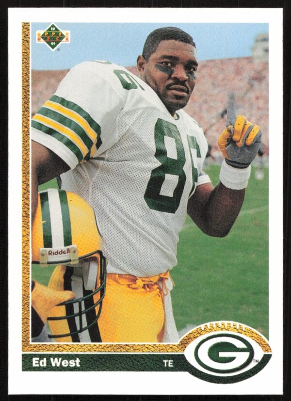 Ed West 1991 Upper Deck Football Card #380, showing player in action.
