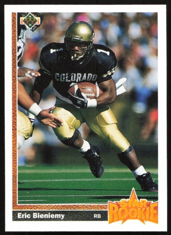 Eric Bieniemy 1991 Upper Deck football card in college uniform, collectible item.