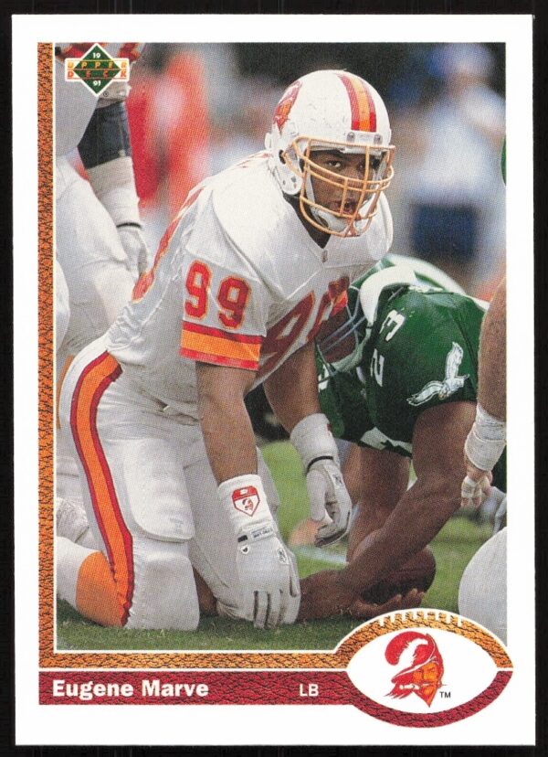 Eugene Marve 1991 Upper Deck NFL card featuring the linebacker in action, card #508 front.