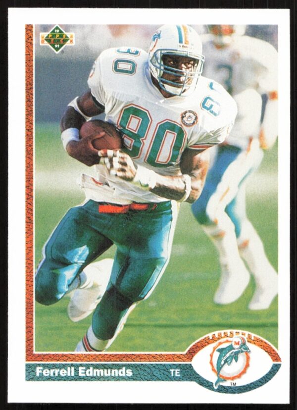 Ferrell Edmunds 1991 NFL Trading Card Miami Dolphins Upper Deck #291 Front.