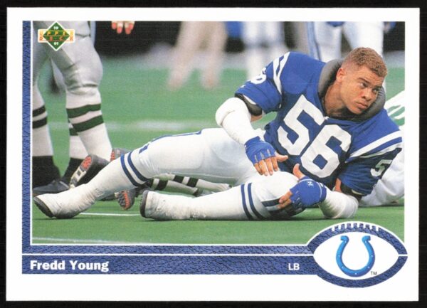 Fredd Young 1991 Upper Deck Football Card #179: action shot, glossy finish, team uniform.