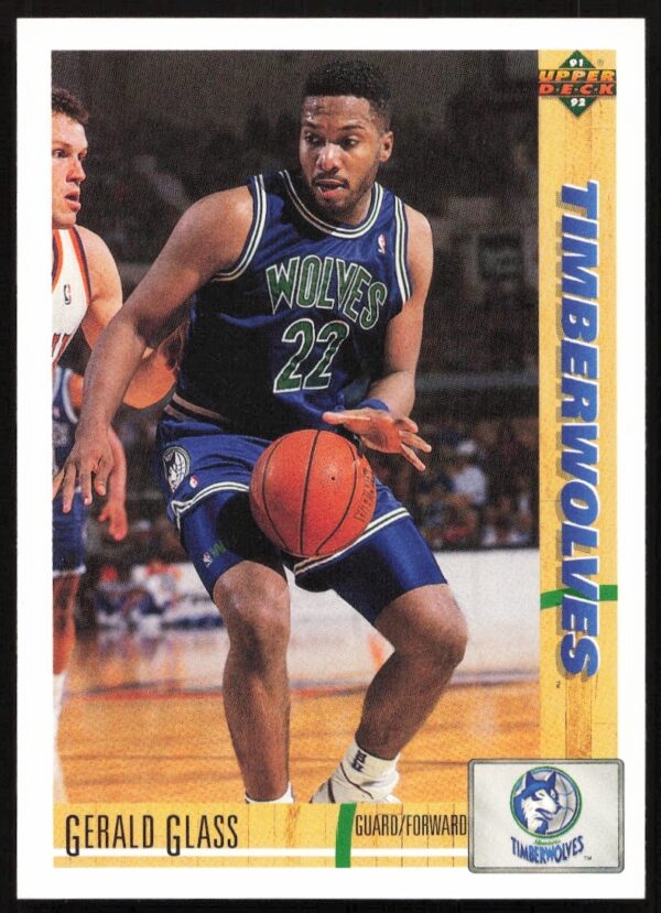 1991 Upper Deck Basketball Card featuring Gerald Glass, showcasing action in NBA jersey, card #307.