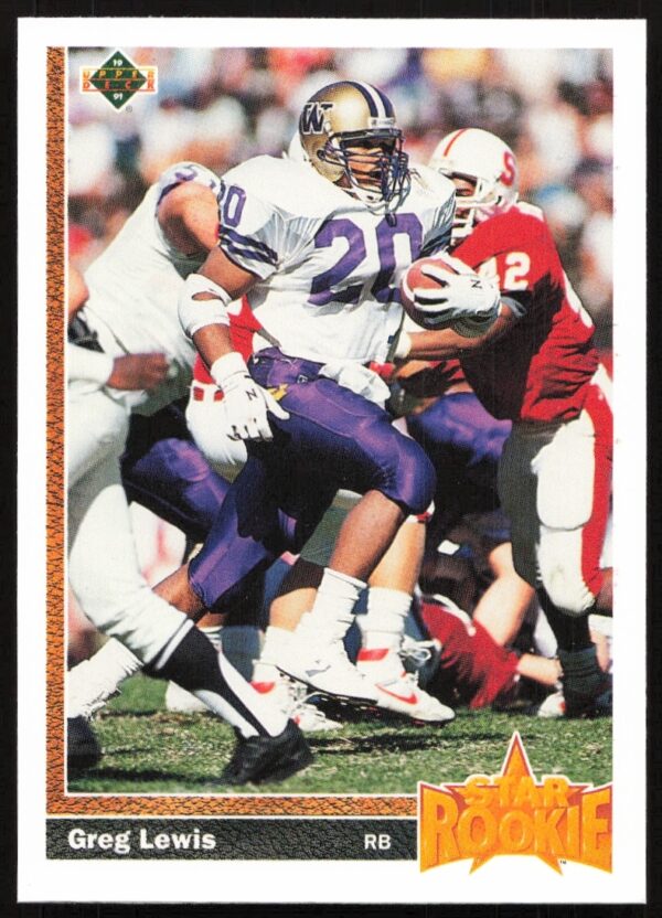 1991 Upper Deck Greg Lewis trading card front, football action shot, card #22.