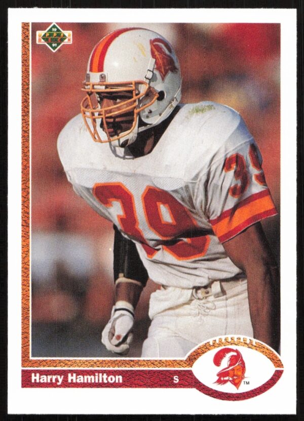 Harry Hamilton 1991 Upper Deck trading card #487, front view, in action on the field.