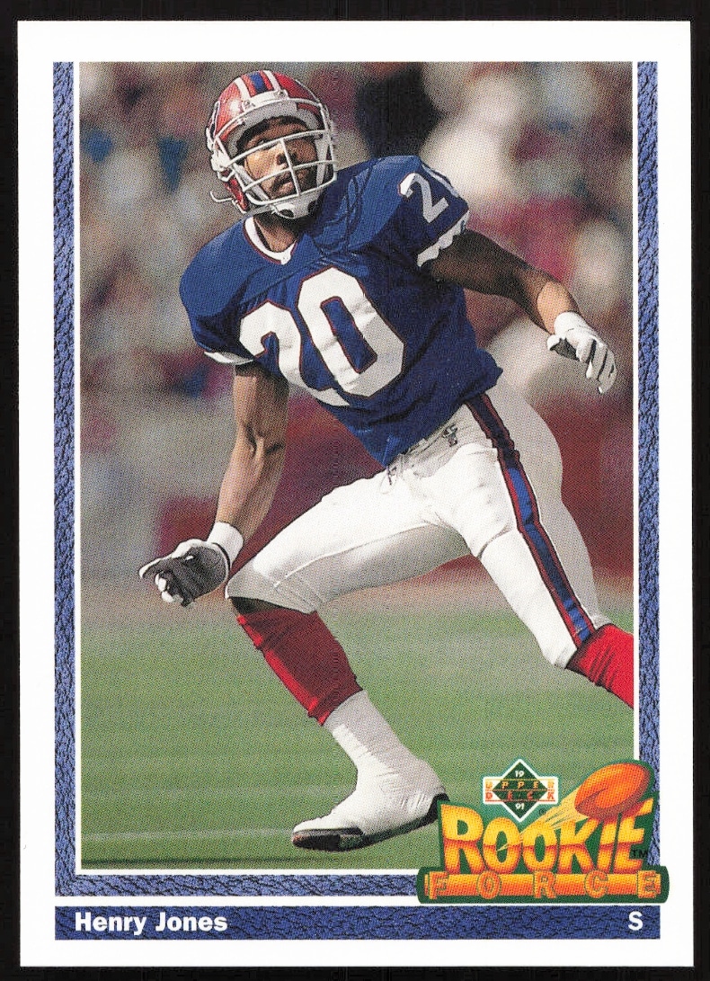1991 Upper Deck football card of Henry Jones, Buffalo Bills, in action, #615.