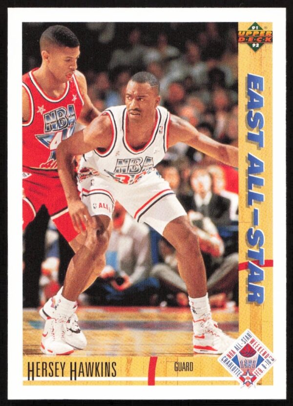 Hersey Hawkins 1991 Upper Deck trading card #71, dynamic action in team uniform.