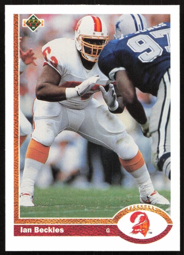 Ian Beckles 1991 Football Card #390, Tampa Bay Buccaneers, Upper Deck, Action Shot.