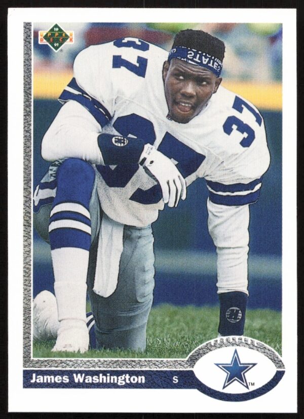 1991 Upper Deck James Washington football card #679 featuring dynamic athletic imagery.