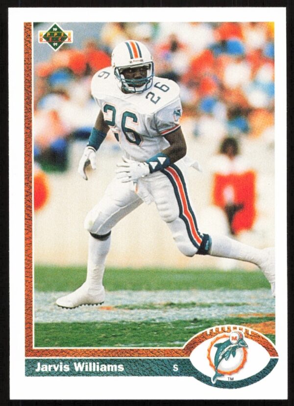 Jarvis Williams 1991 Upper Deck Card #51 showcasing Miami Dolphins action shot.