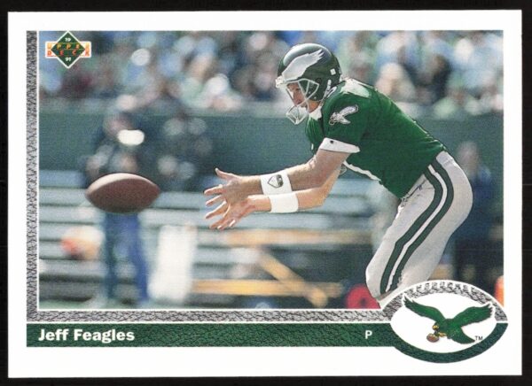 Jeff Feagles 1991 Upper Deck card #678 - New England Patriots punter action shot.